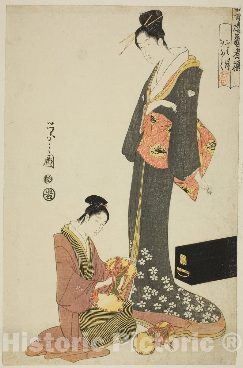 Art Print : Ohana and Ofuku, from the series "A Selection of Entertainers from the Pleasure Quarters (Seiro geisha sen)", ChÃ´bunsai Eishi, c 1795, Vintage Wall Decor :