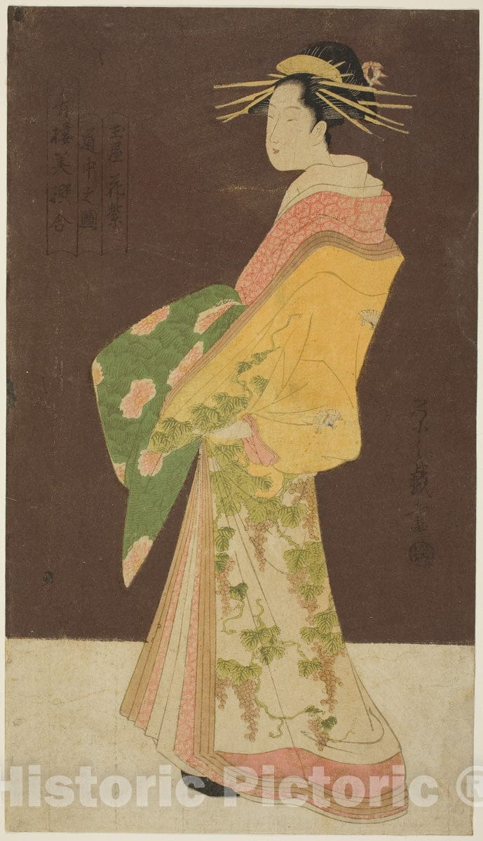 Art Print : A Selection of Beauty from the Pleasure Quarters : Hanamurasaki of the Tamaya in Procession, ChÃ´bunsai Eishi, c 1795, Vintage Wall Decor :