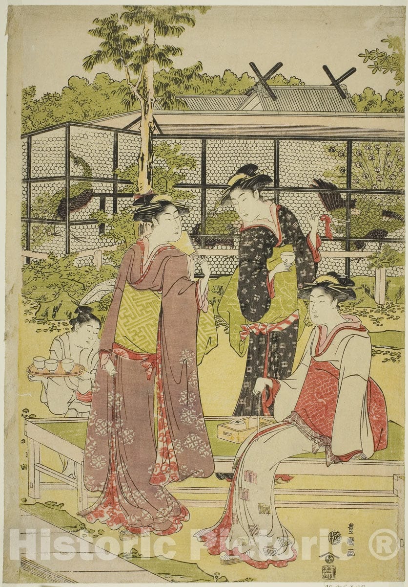 Art Print : Women Visiting the Bird and Flower Teahouse (Kachojaya), Utagawa Toyokuni I, c 1793, Vintage Wall Decor :
