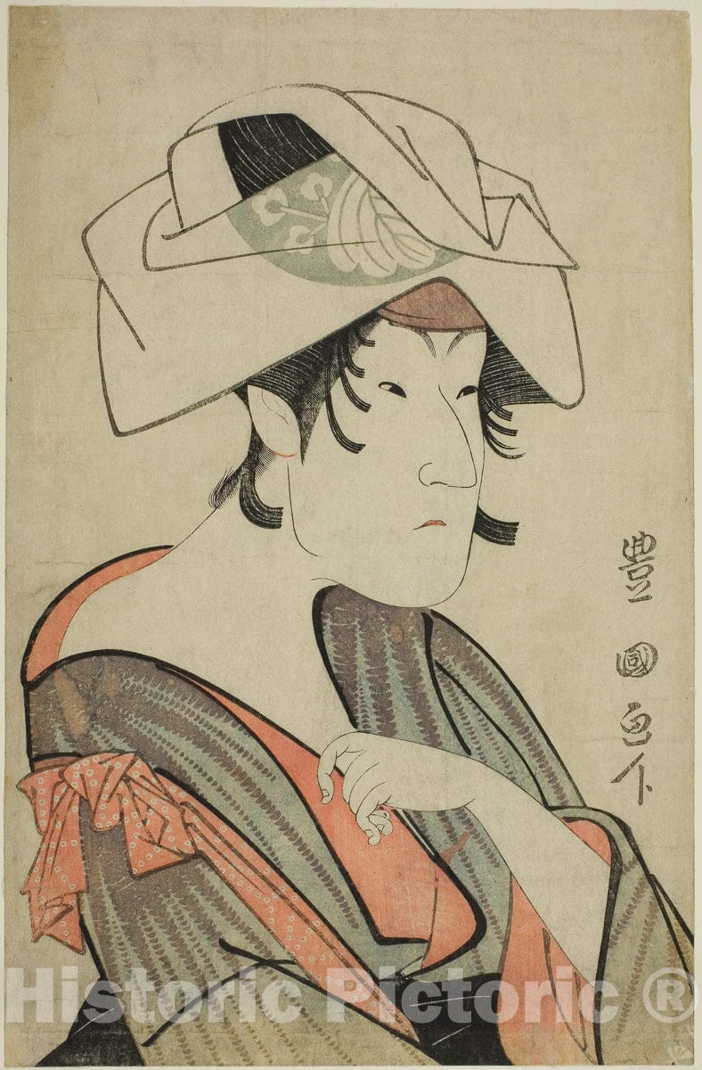 Art Print : Nakayama Tomisaburo. Dressed as a Woman Wearing a Towel on Her Head, Utagawa Toyokuni I, c 1795, Vintage Wall Decor :