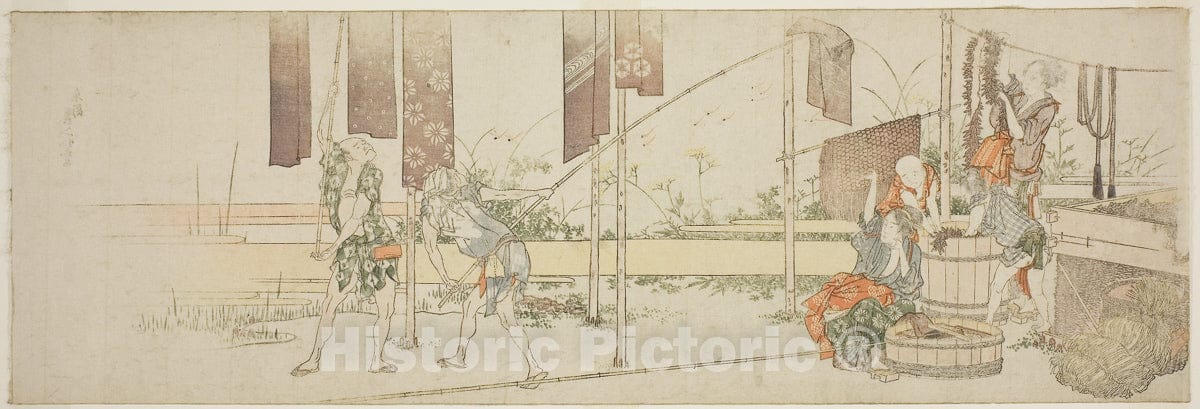 Art Print : Hanging up dyed cloth, Katsushika Hokusai, c 1800, Vintage Wall Decor :