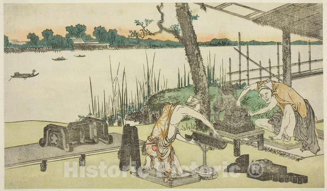Art Print : Potters at Work - Imado, Katsushika Hokusai, c 1808, Vintage Wall Decor :