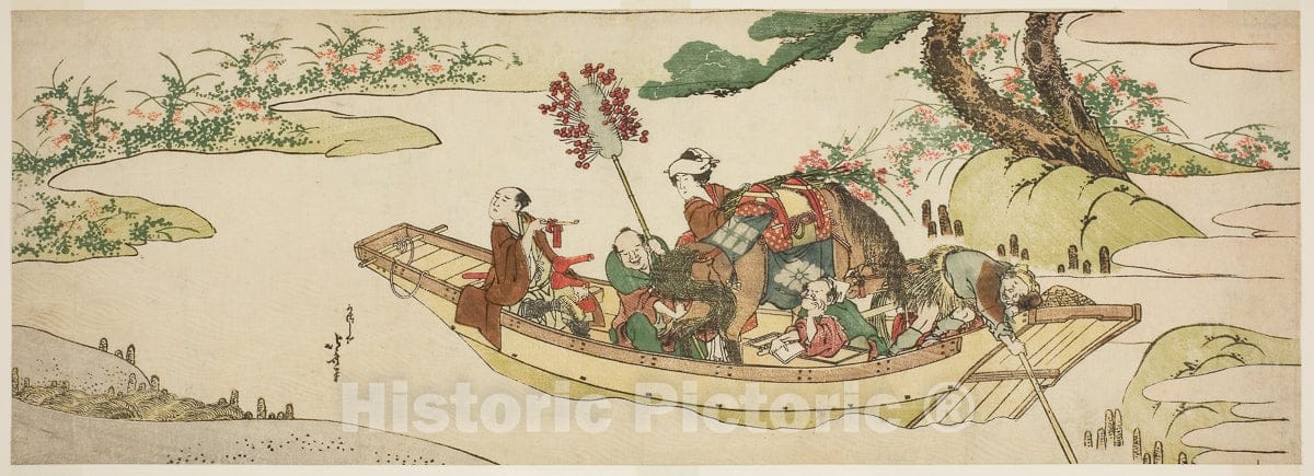 Art Print : Ferry boat, Katsushika Hokusai, c 1809, Vintage Wall Decor :