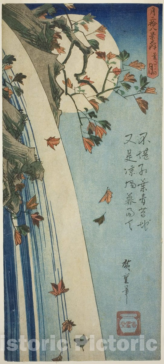 Art Print : The Moon Seen Through Leaves , from Twenty-eight Views of the Moon , Utagawa Hiroshige, c 1832, Vintage Wall Decor :