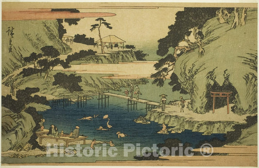 Art Print : Takinogawa at Oji (Oji Takinogawa), from the series "Famous Places in the Eastern Capital (Toto meisho)", Utagawa Hiroshige, c 1841, Vintage Wall Decor :