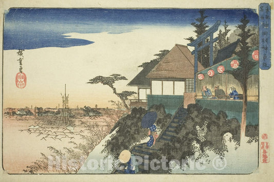 Art Print : Eastern Ascent to the Kanda Myojin Shrine (Kanda Myojin higashizaka), Utagawa Hiroshige, c 1835, Vintage Wall Decor :