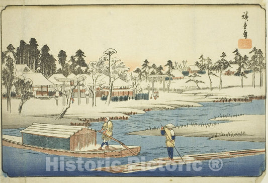 Art Print : Clear Weather after Snow at Massaki , from Famous Places in the Eastern Capital , Utagawa Hiroshige, c 1835, Vintage Wall Decor :