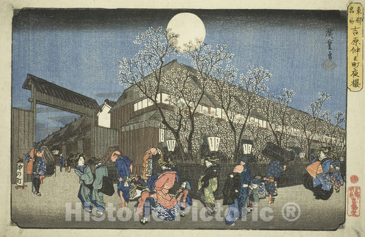 Art Print : Cherry Blossoms at Night on Nakanocho in the Yoshiwara (Yoshiwara Nakanocho yozakura), Utagawa Hiroshige, c 1835, Vintage Wall Decor :