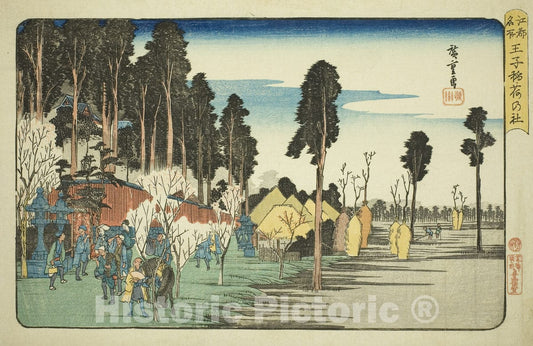 Art Print : Inari Shrine at Oji (Oji Inari no yashiro), from the series "Famous Places in Edo (Koto meisho)", Utagawa Hiroshige, c 1833, Vintage Wall Decor :