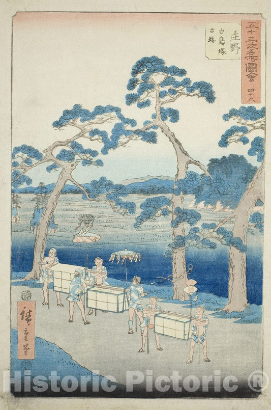 Art Print : Shono: Ancient Site of the Shiratori Mound (Shono, Shiratorizuka koseki), no. forty-six , Utagawa Hiroshige, c 1855, Vintage Wall Decor :