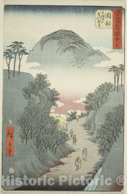 Art Print : Okabe: Narrow Ivy-covered Road at Mount Utsu (Okabe, Utsu no yama tsuta no hosomichi), no. twenty-two , Utagawa Hiroshige, c 1854, Vintage Wall Decor :