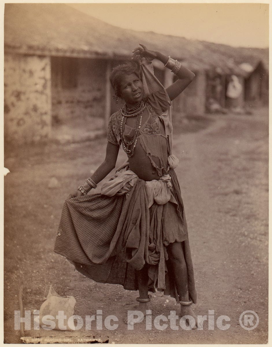 Photo Print : E. Taurines - A Gypsy Dancing-Girl, Kathiawar : Vintage Wall Art