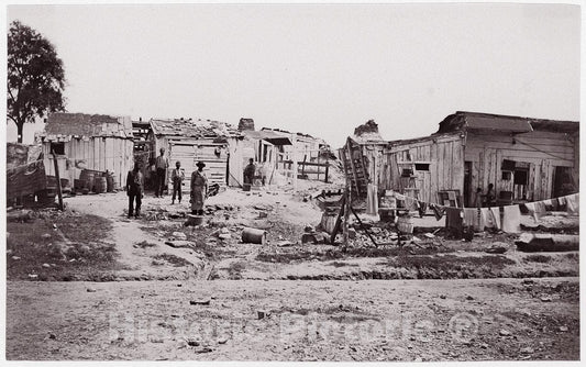 Photo Print : Formerly Mathew B. Brady - Encampment with Shacks and Laundry. Brady Album, p. 129 : Vintage Wall Art