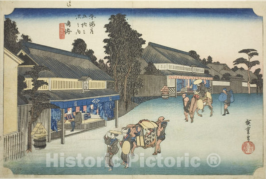 Art Print : Narumi: Famous Tie-dyed Fabrics of Arimatsu (Narumi, meibutsu Arimatsu shibori), Utagawa Hiroshige, c 1834, Vintage Wall Decor :
