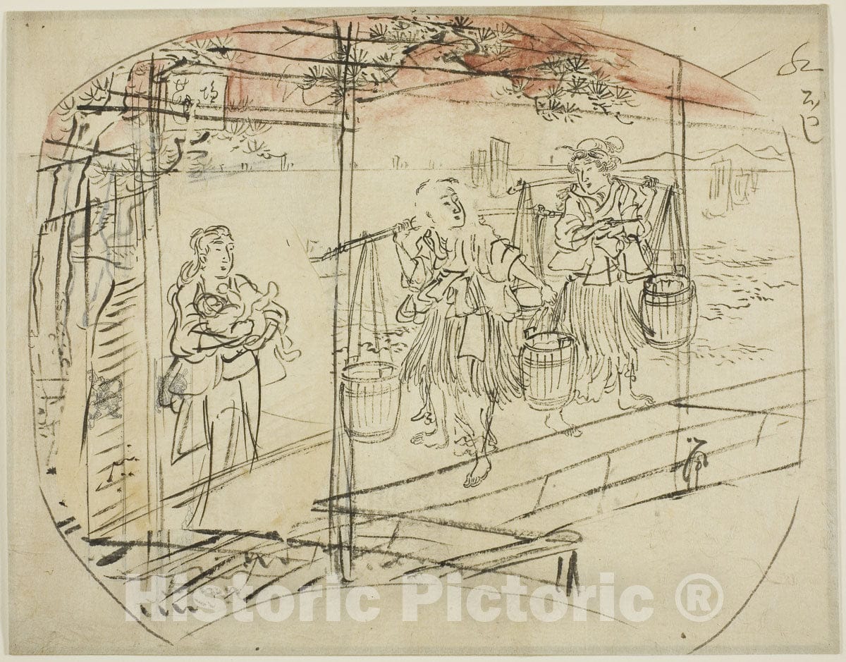 Art Print : Gathering Salt Water at the Beach, Utagawa Kuniyoshi, c 1840, Vintage Wall Decor :