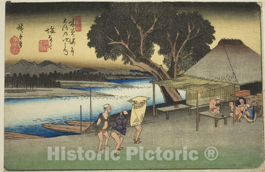 Art Print : No. 24: Shionata, from the series "Sixty-nine Stations of the Kisokaido (Kisokaido rokujukyu tsugi no uchi)", Utagawa Hiroshige, c 1836, Vintage Wall Decor :