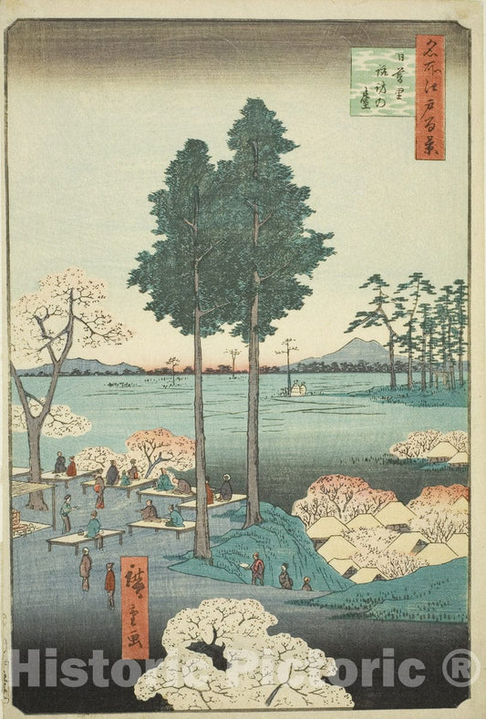 Art Print : Suwa Bluff at Nippori , from One Hundred Famous Views of Edo , Utagawa Hiroshige, c 1856, Vintage Wall Decor :