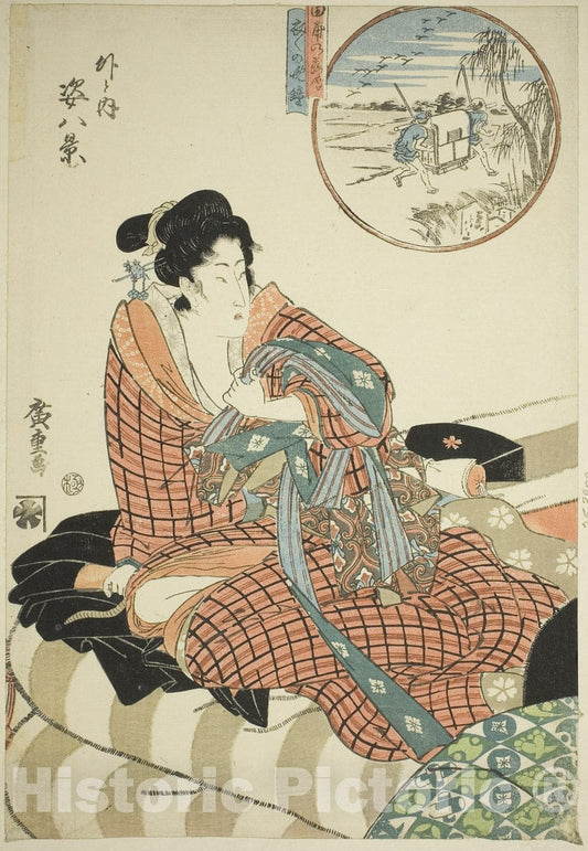 Art Print : Eight Views of Figures Inside and Outside (Soto to uchi sugata hakkei), Utagawa Hiroshige, c 1858, Vintage Wall Decor :