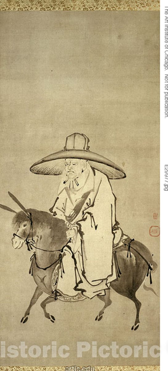 Art Print : The Poet Du Fu Riding a Donkey, KanÃ´ Shigenobu, c 1736, Vintage Wall Decor :