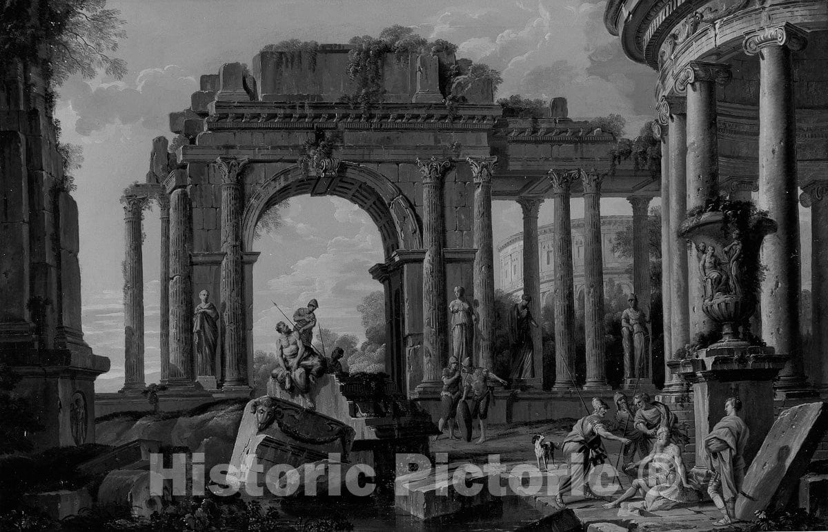 Art Print : Architectural Landscape with Belisarius Receiving Alms, c 1896, Vintage Wall Decor :