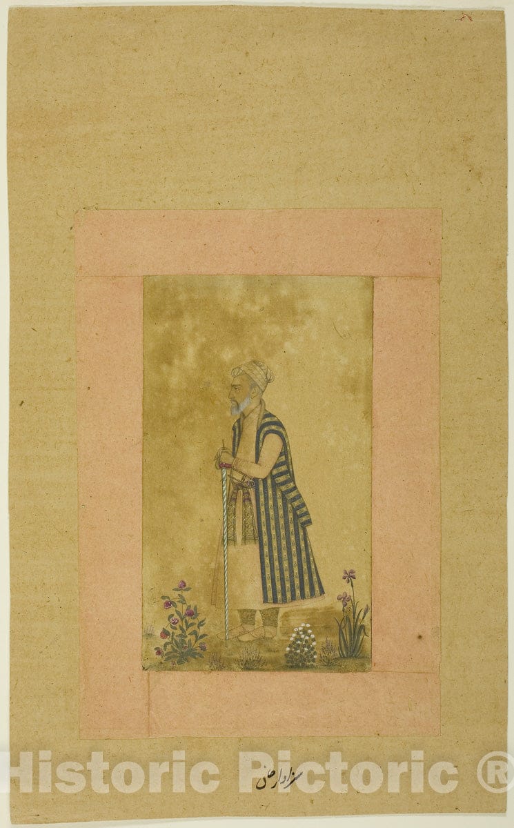 Art Print : Portrait of an Aged Courtier, Mughal, c 1445, Vintage Wall Decor :