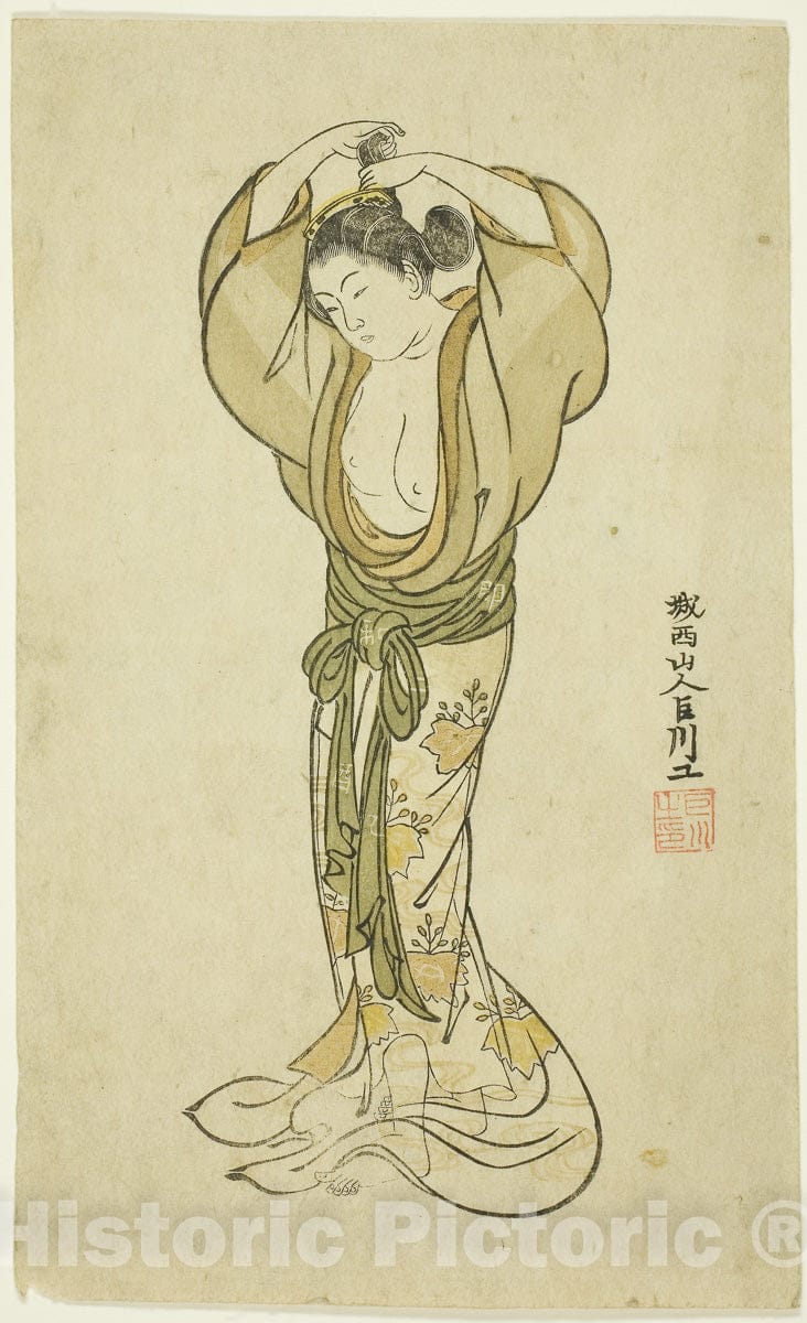 Art Print : Woman Arranging Her Hair, Kyosen, c 1781, Vintage Wall Decor :