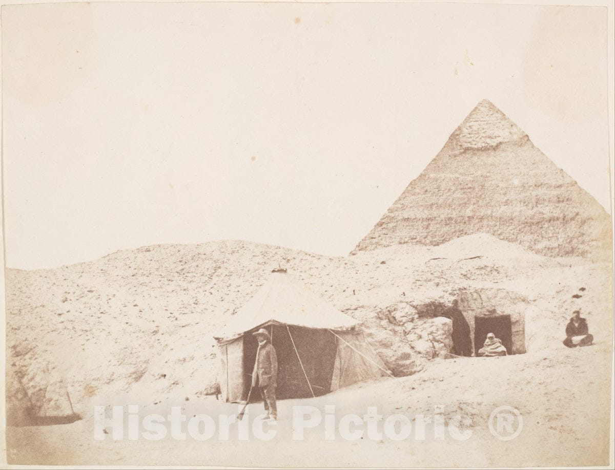 Photo Print : George Wilson Bridges - The Photographer Before his Tent on The Site of The Pyramid of Khafre (Chephren) : Vintage Wall Art