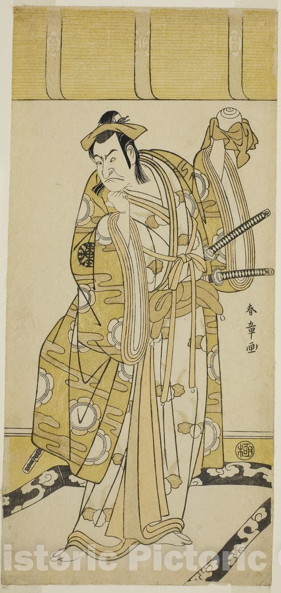 Art Print : Kuruma-gakari Tekuda no Gumbai, Katsukawa Shunsho, c 1778, Vintage Wall Decor :