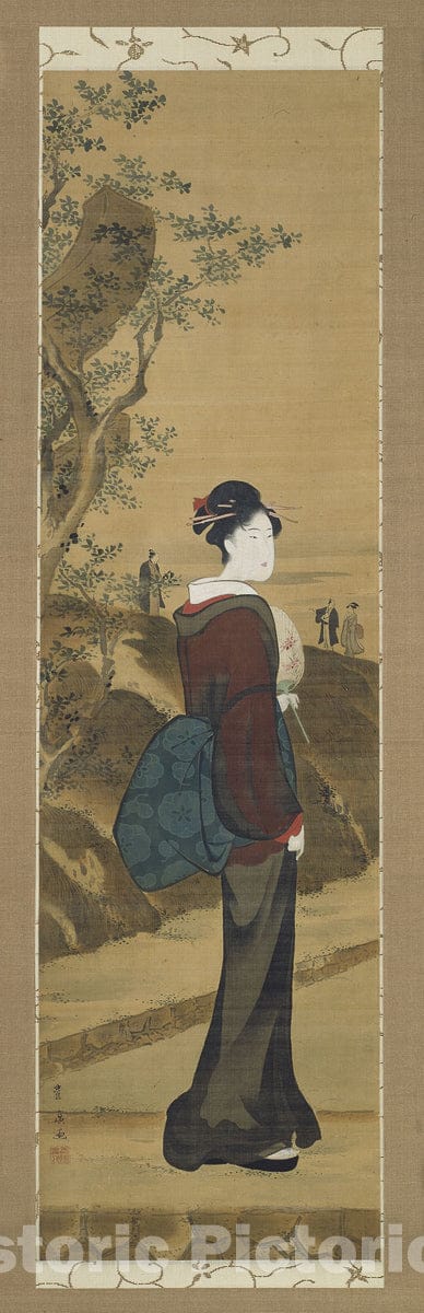 Art Print : Beauty at the Mimeguri Shrine, Utagawa Toyohiro, c 1978, Vintage Wall Decor :