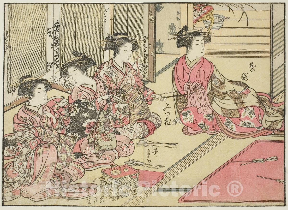 Art Print : Courtesans of Kiriya, Kitao Shigemasa, c 1776, Vintage Wall Decor :