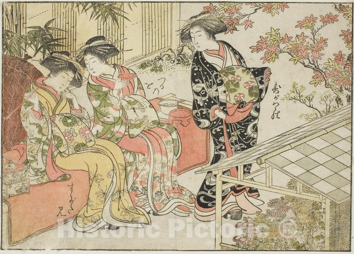 Art Print : Courtesans of Tsuruya, from the book "Mirror of Beautiful Women of the Pleasure Quarters , Kitao Shigemasa, c 1776, Vintage Wall Decor :