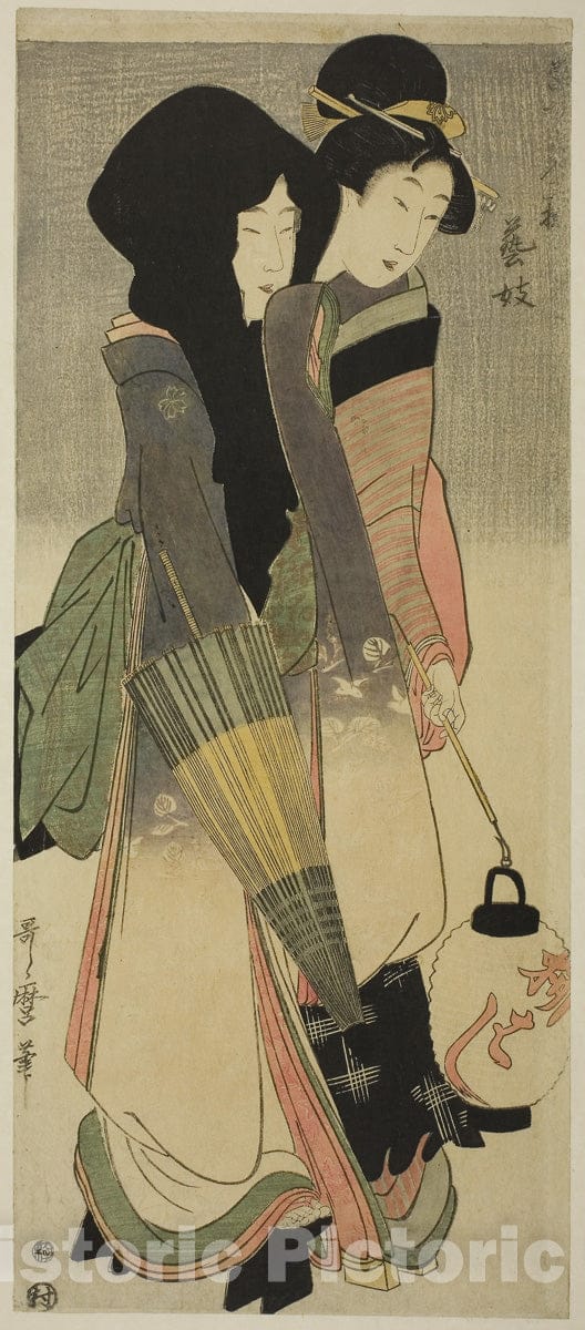 Art Print : Geisha (Geigi), from the series Â“Three Amusements of Contemporary Beauties" ("Tosei bijin sanÂ’yu"), Kitagawa Utamaro, c 1870, Vintage Wall Decor :