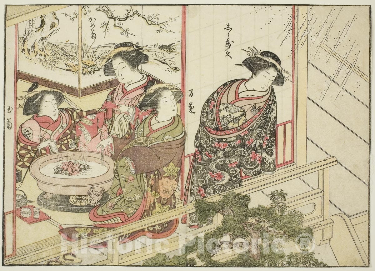 Art Print : Courtesans of the Kiribishiya, from "Mirror of Beautiful Women of the Pleasure Quarters, Katsukawa Shunsho, c 1833, Vintage Wall Decor :