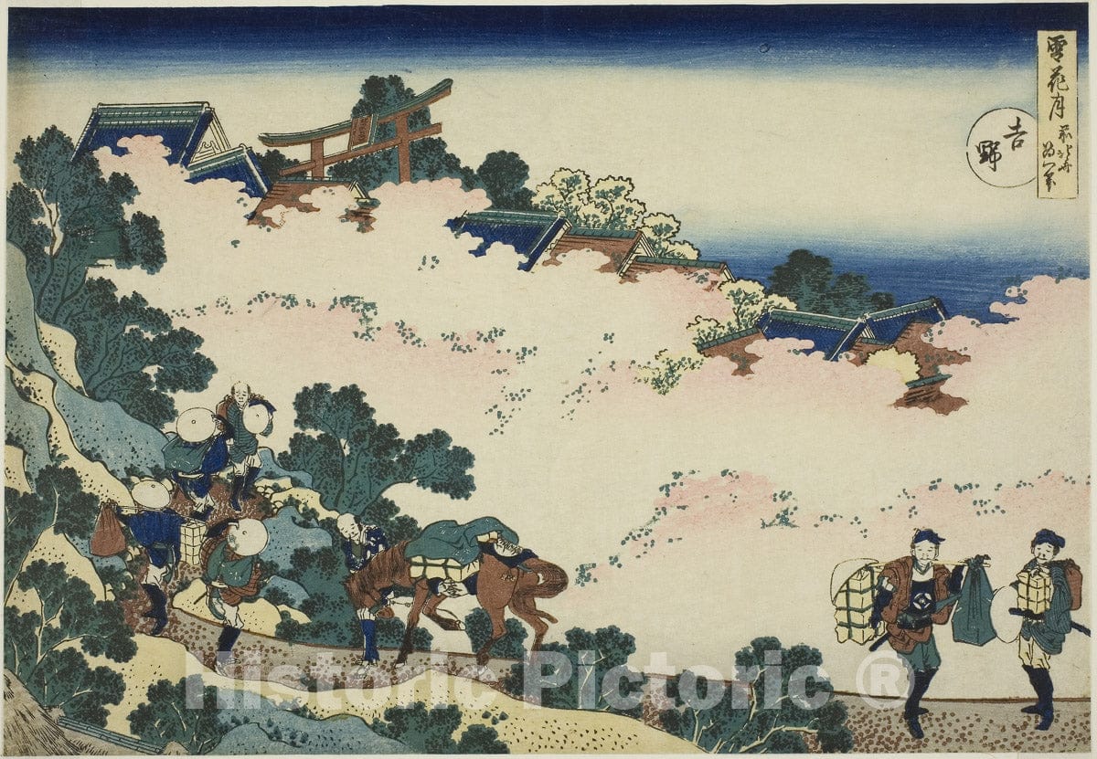 Art Print : Yoshino, from the series "Snow, Moon and Flowers (Setsugekka)", Katsushika Hokusai, c 1860, Vintage Wall Decor :