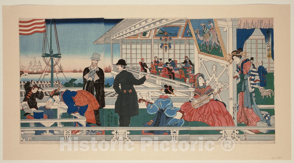 Art Print : An American Mercantile Building in Yokohama (Yokohama ijin shokan no zu), Utagawa Sadahide, c 1795, Vintage Wall Decor :