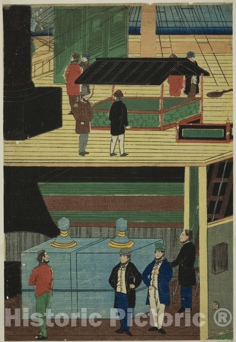 Art Print : Interior of an American Steamship (Amerikakoku jokisen-chu no zu), Utagawa Yoshikazu, c 1793, Vintage Wall Decor :