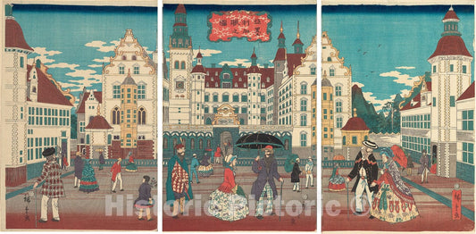 Art Print : A Picture of Prosperity: America (Amerika shin no zu), Utagawa Hiroshige II (Shigenobu), c 1793, Vintage Wall Decor :