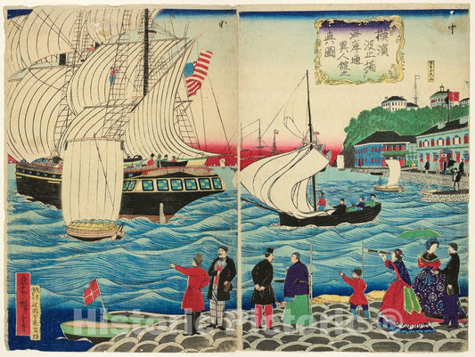 Art Print : True View of the Foreign Buildings along the Waterfront Seen from the Yokohama Wharves, Utagawa Hiroshige III, c1880, Vintage Wall Decor :