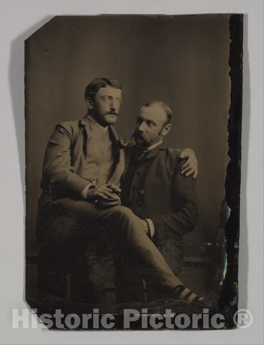 Art Print : Two Men Smoking, One Seated in The Other's Lap - Artist Unknown : Vintage Wall Art