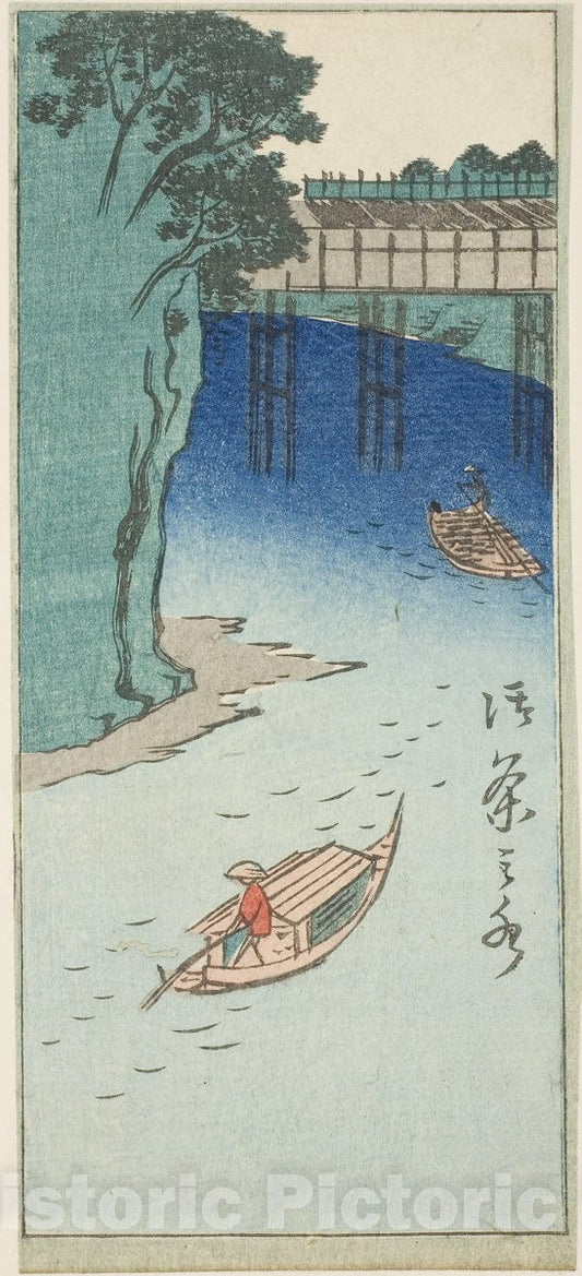 Art Print : Ochanomizu, section of a sheet, from Cutout Pictures of Famous Places in Edo , Utagawa Hiroshige, c 1851, Vintage Wall Decor :