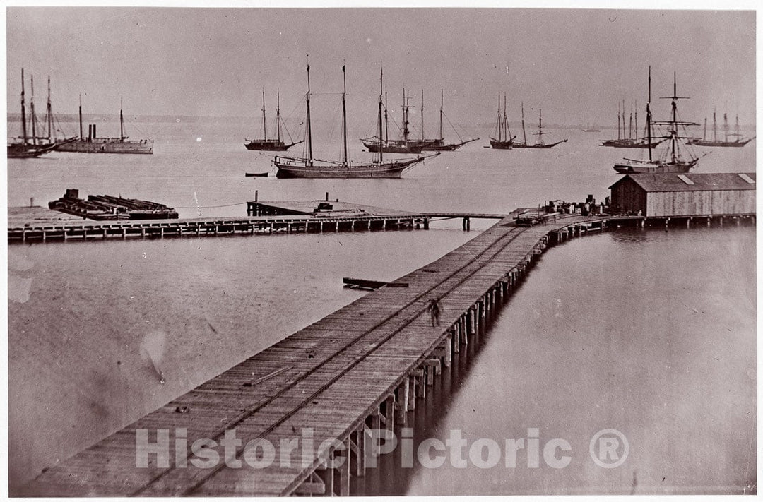 Photo Print : Andrew Joseph Russell - Wharves on The James River, City Point. Brady Album, p. 10 : Vintage Wall Art