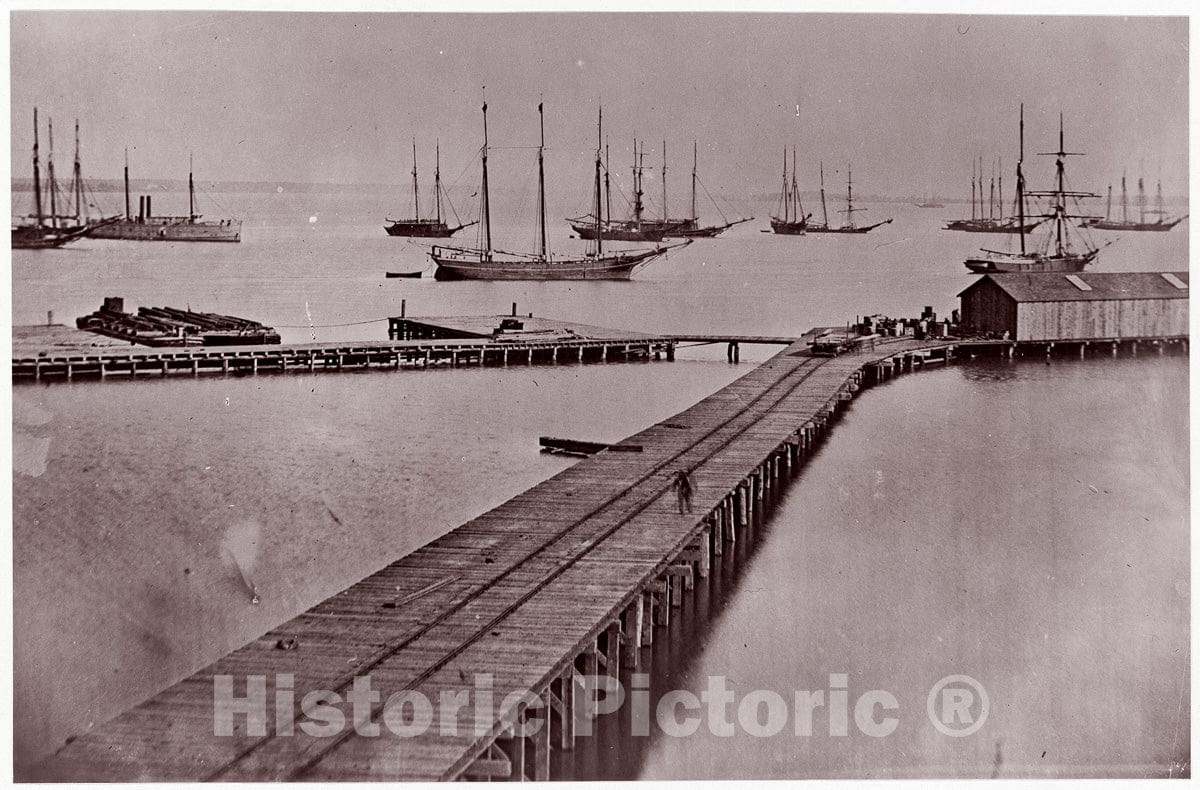 Photo Print : Andrew Joseph Russell - Wharves on The James River, City Point. Brady Album, p. 10 : Vintage Wall Art