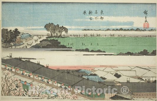 Art Print : The New Yoshiwara (Shin Yoshiwara), from the series "Famous Places in the Eastern Capital (Toto meisho)", Utagawa Hiroshige, c 1857, Vintage Wall Decor :