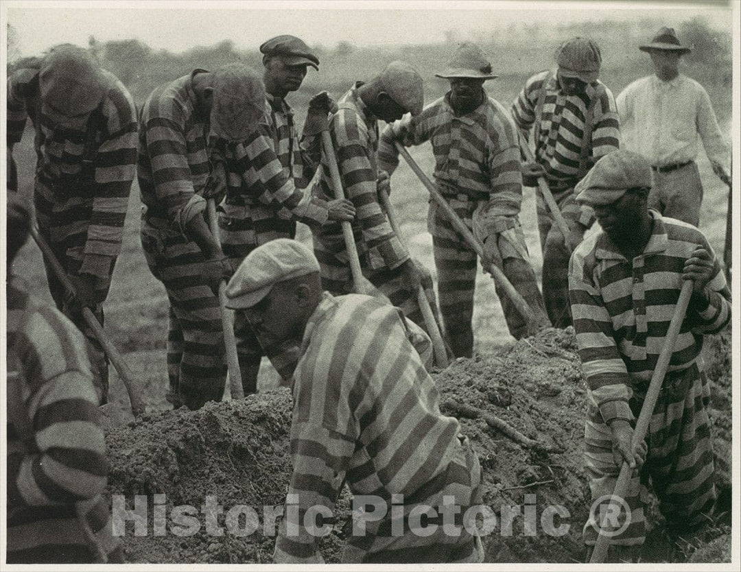 Art Print : Doris Ulmann - Prison Work Crew (ca. 9 Members) Digging Trench and 1 Guard : Vintage Wall Art