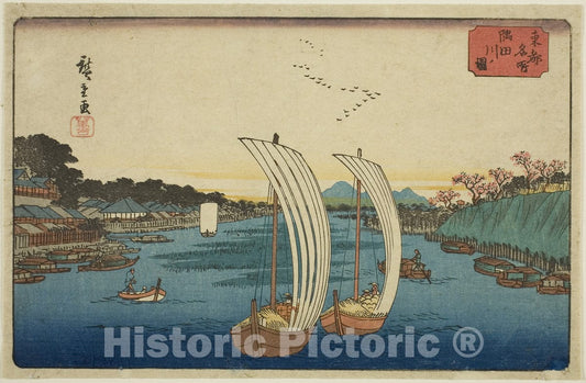 Art Print : View of the Sumida River , from Famous Places in the Eastern Capital , Utagawa Hiroshige, c 1794, Vintage Wall Decor :