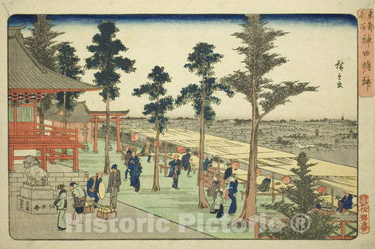 Art Print : Kanda Myojin Shrine (Kanda Myojin), from the series "Famous Places in the Eastern Capital (Toto meisho)", Utagawa Hiroshige, c 1857, Vintage Wall Decor :