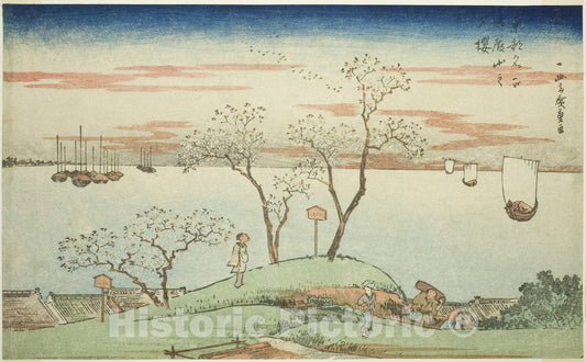 Art Print : Evening Cherry Blossoms at Goten Hill , from Famous Views of the Eastern Capital , Utagawa Hiroshige, c 1857, Vintage Wall Decor :