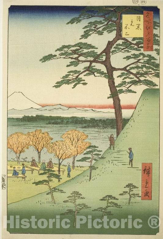 Art Print : Original Fuji, Meguro (Meguro Moto-Fuji), from the series "One Hundred Famous Views of Edo (Meisho Edo hyakkei)", Utagawa Hiroshige, c 1857, Vintage Wall Decor :