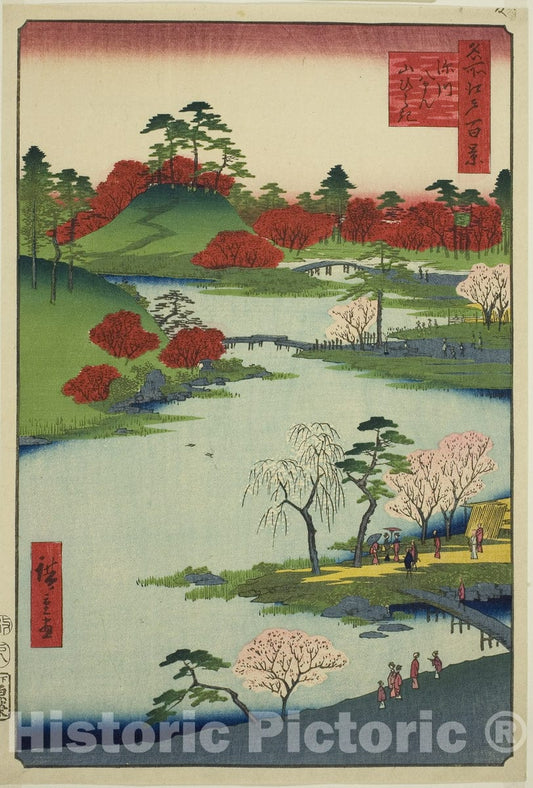 Art Print : Opening of the Garden at Fukagawa Hachiman Shrine (Fukagawa Hachiman yamabiraki), Utagawa Hiroshige, c 1855, Vintage Wall Decor :