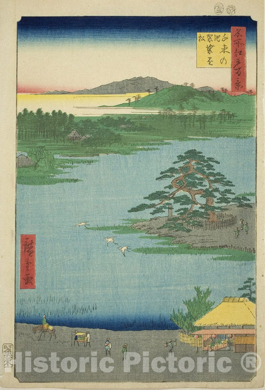 Art Print : The Robe-hanging Pine at Senzoku Pond, Utagawa Hiroshige, c 1859, Vintage Wall Decor :